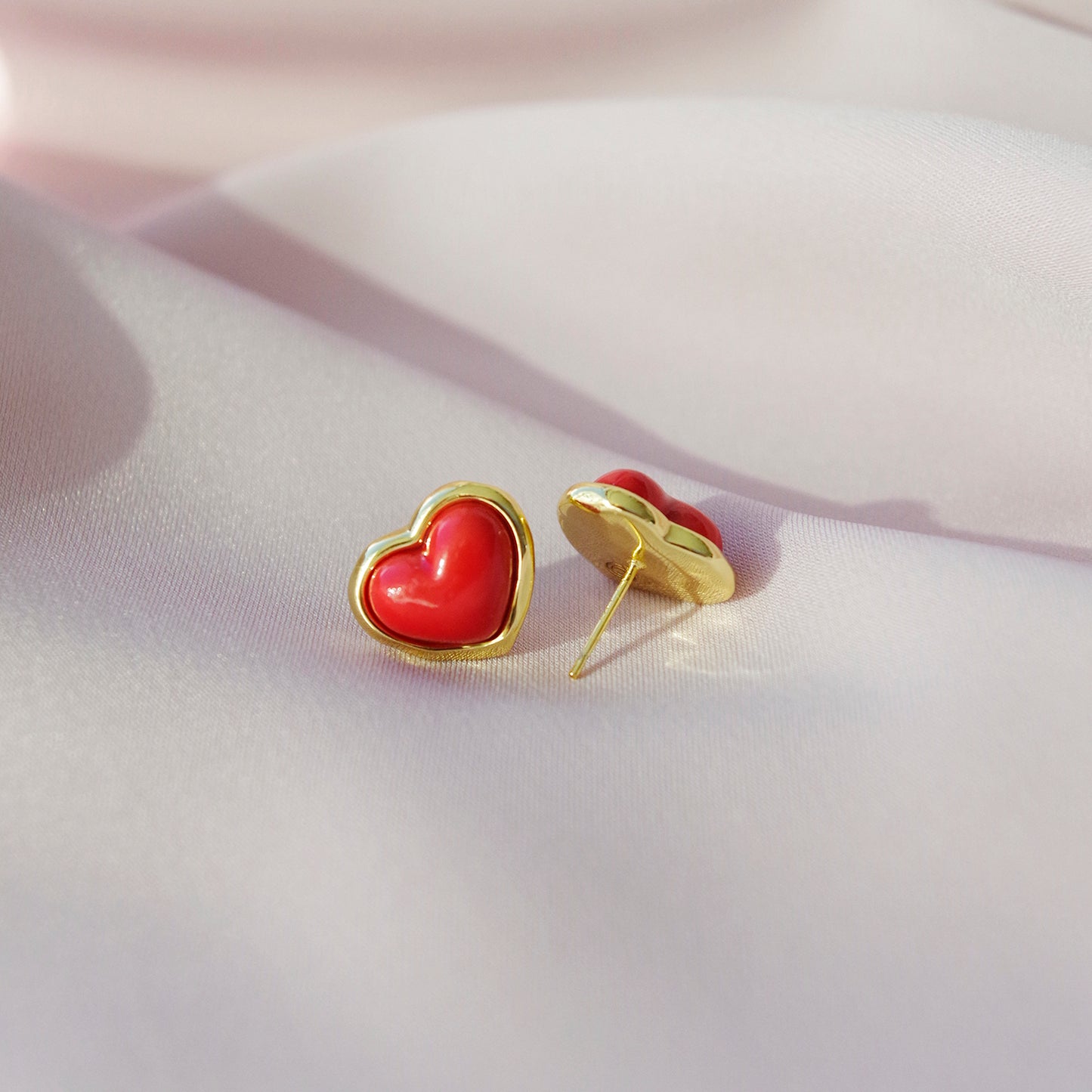 Porcelain Red Heart Stud Earrings