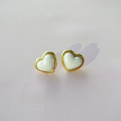 Porcelain Pearly White Heart Stud Earrings