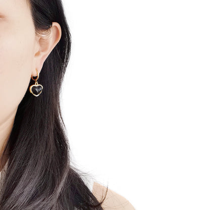 Porcelain Black Heart Clip-On Hoop Earrings