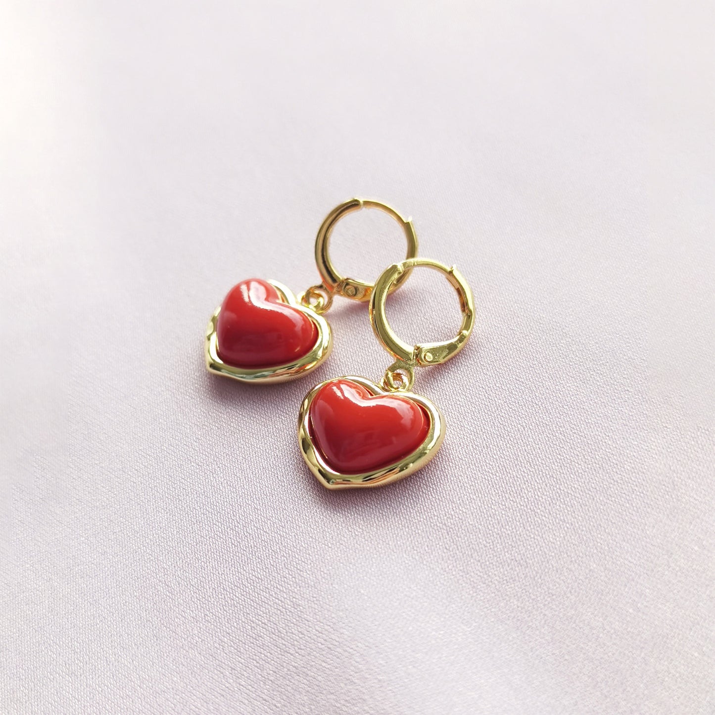 Porcelain Red Heart Drop Earrings