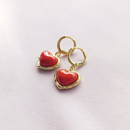 Porcelain Red Heart Drop Earrings