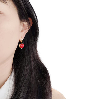 Porcelain Red Heart Clip-On Hoop Earrings