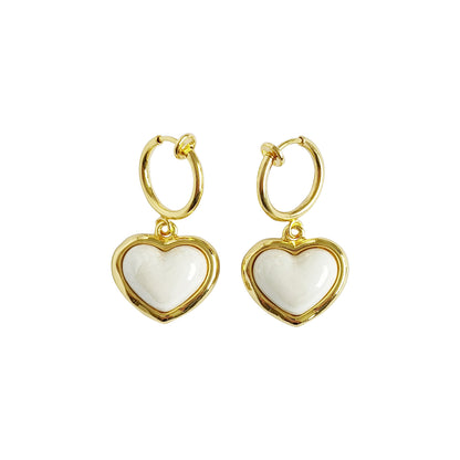 Porcelain Red Heart Clip-On Hoop Earrings