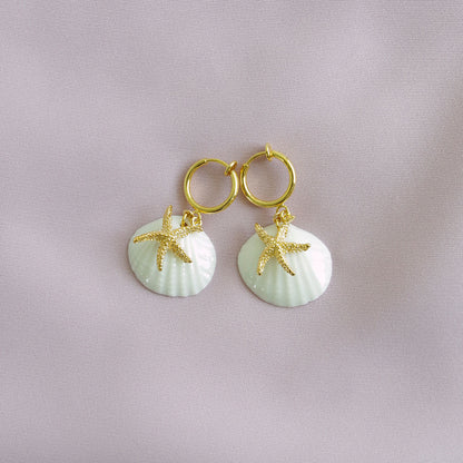 Porcelain Shell And Sea Star Clip-on Earrings