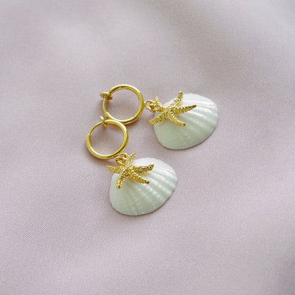 Porcelain Shell And Sea Star Clip-on Earrings