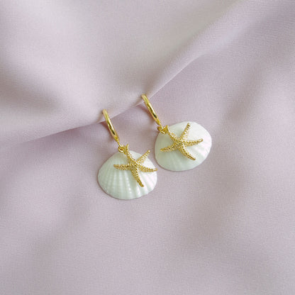 Porcelain Shell And Sea Star Clip-on Earrings