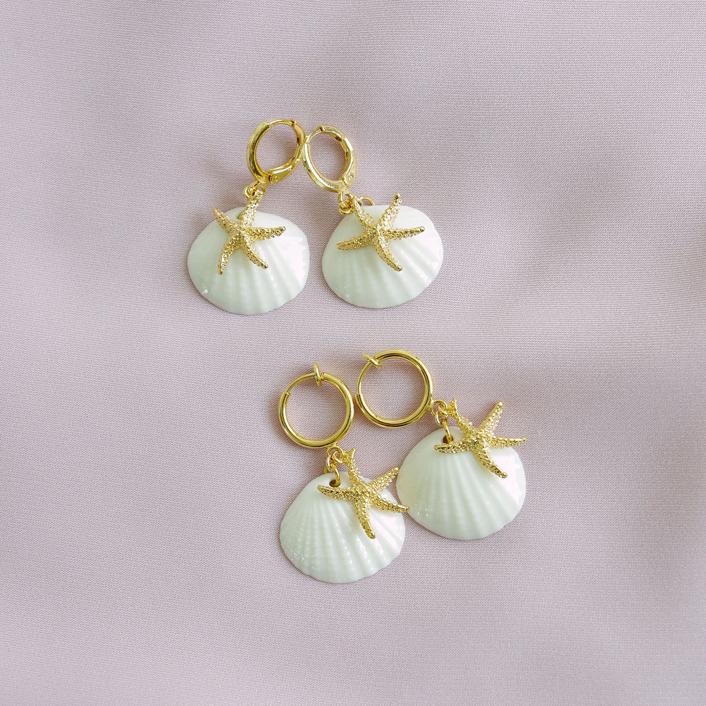 Porcelain Shell And Sea Star Earrings