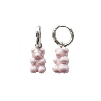 Sweet Pink Porcelain Gummy Bear Earrings, Silver Tone
