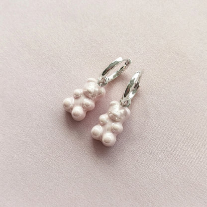 Sweet Pink Porcelain Gummy Bear Earrings, Silver Tone