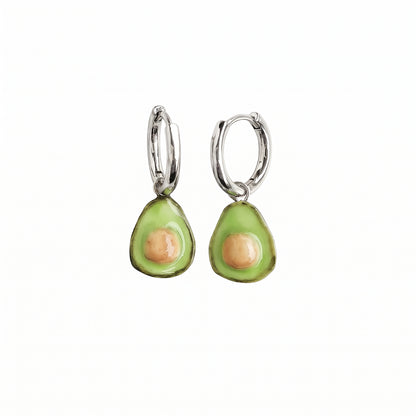 Mini Porcelain Avocado Earrings, Silver Tone