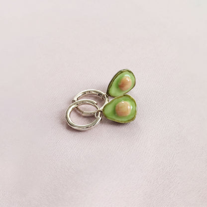 Mini Porcelain Avocado Earrings, Silver Tone