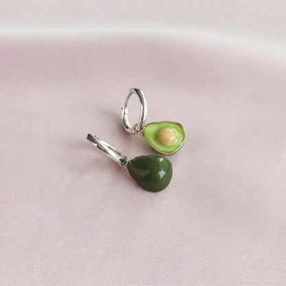 Mini Porcelain Avocado Earrings, Silver Tone