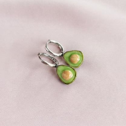 Mini Porcelain Avocado Earrings, Silver Tone