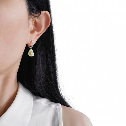 Mini Porcelain Avocado Earrings, Silver Tone