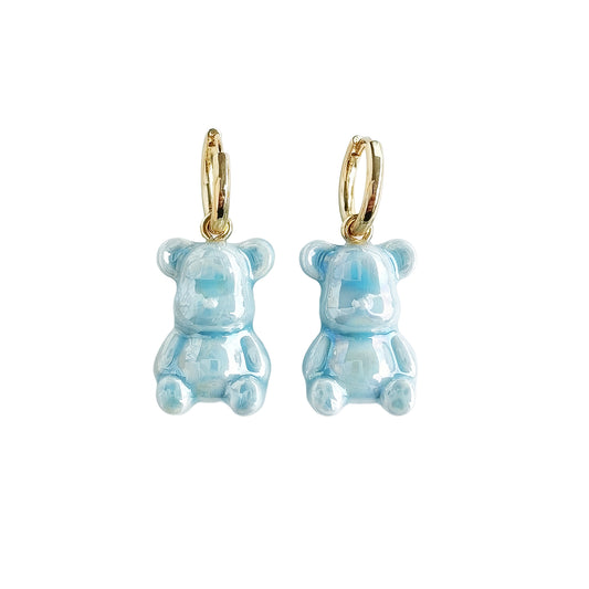 Baby Blue Porcelain Teddy Bear Earrings