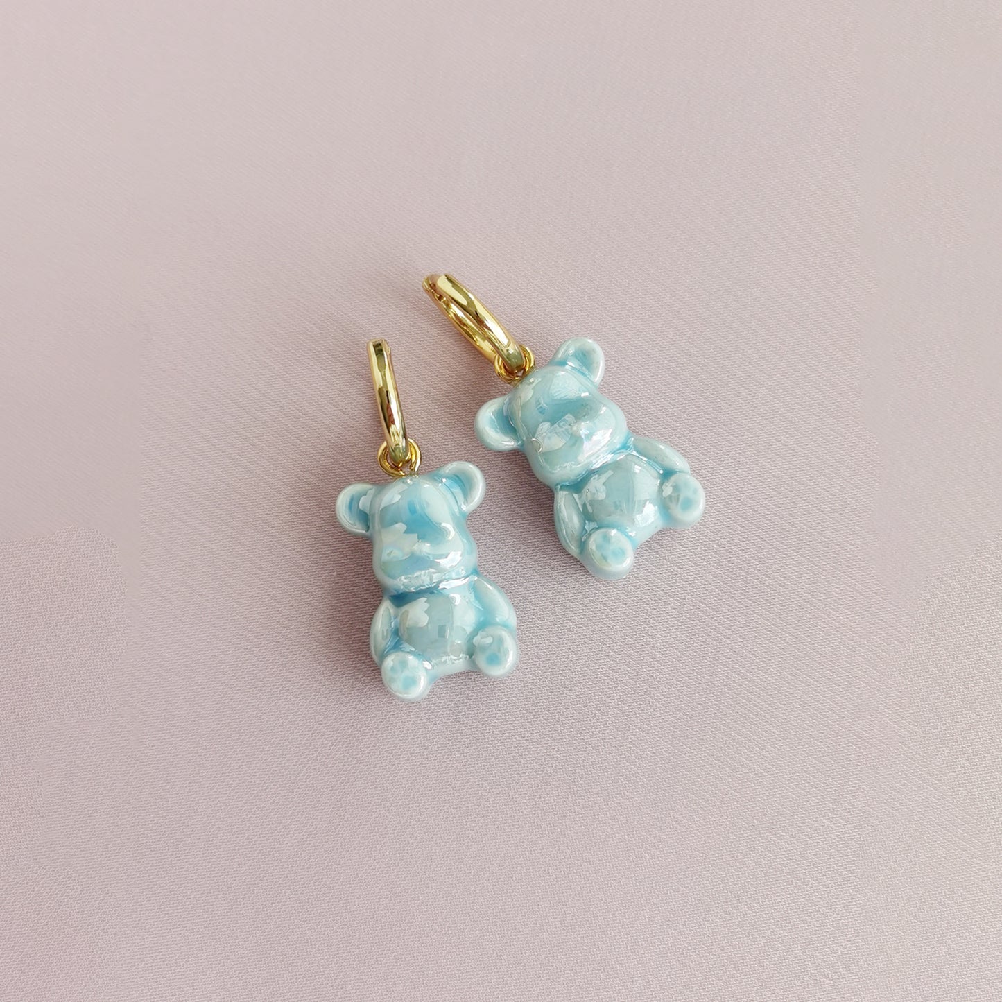 Baby Blue Porcelain Teddy Bear Earrings