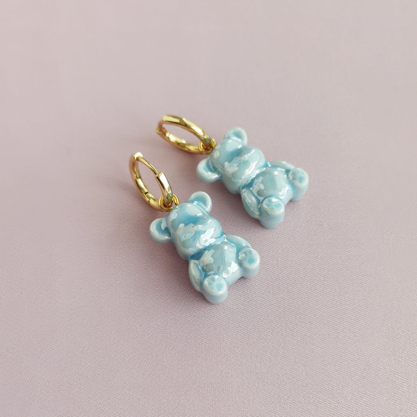 Baby Blue Porcelain Teddy Bear Earrings