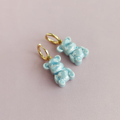Baby Blue Porcelain Teddy Bear Earrings