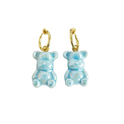 Baby Blue Porcelain Teddy Bear Earrings