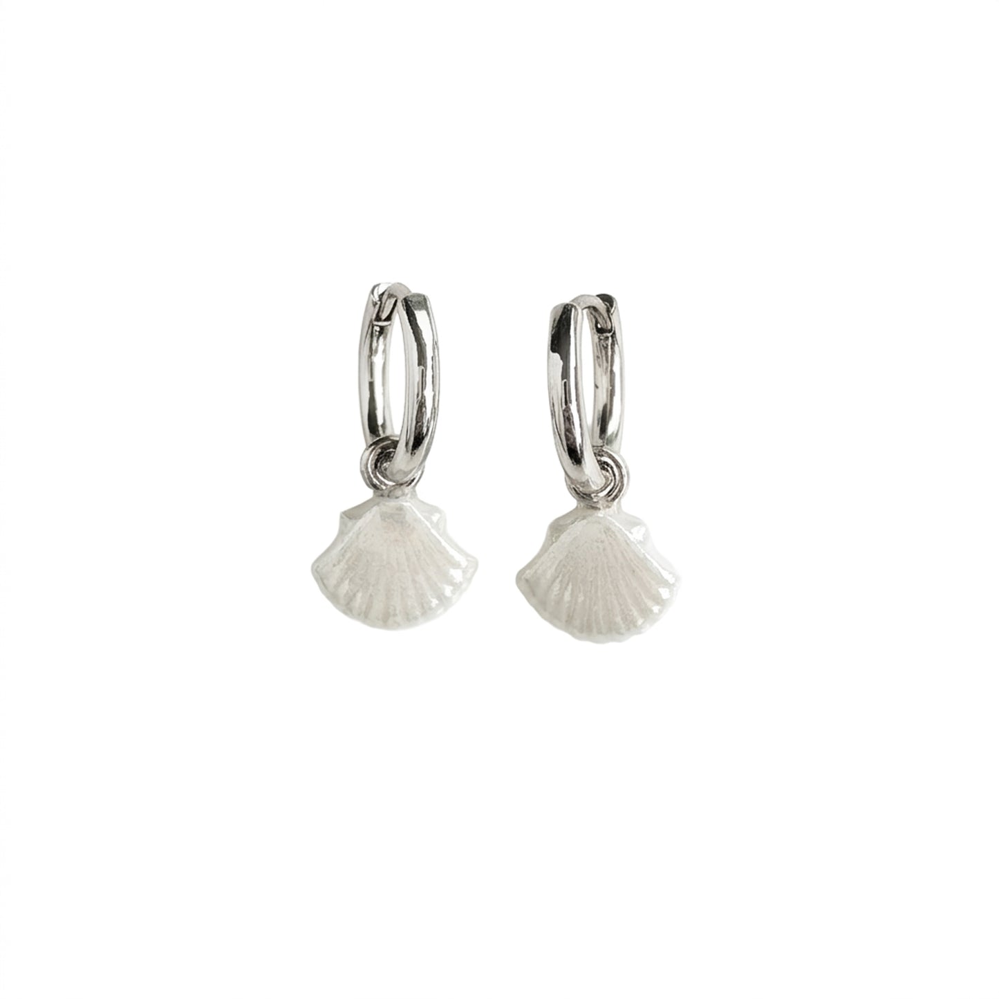 Mini Porcelain Seashell Earrings, Silver Tone