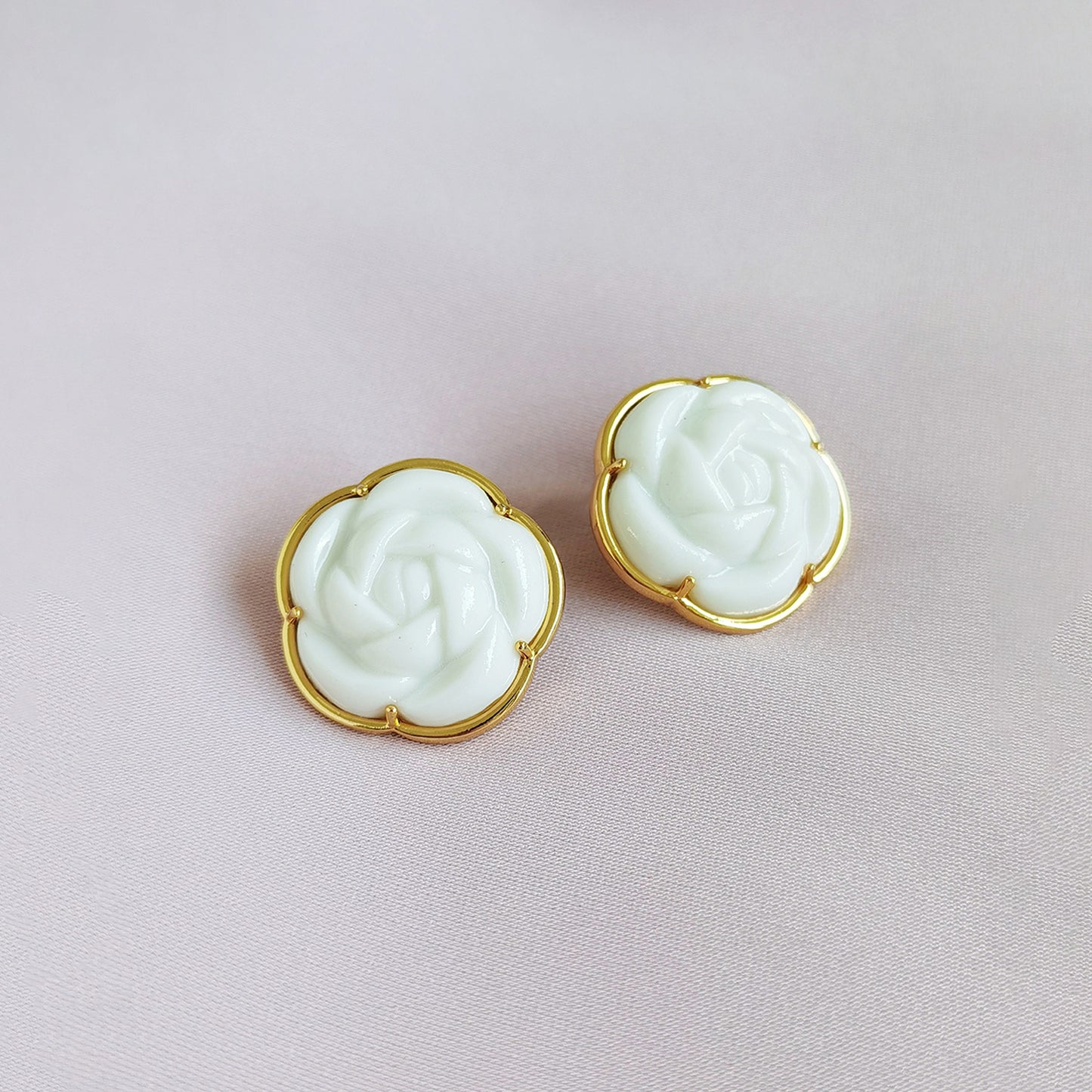 Porcelain Camellia Statement Stud Earrings
