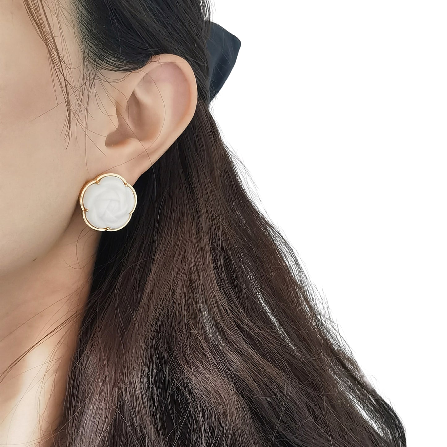 Porcelain Camellia Statement Stud Earrings