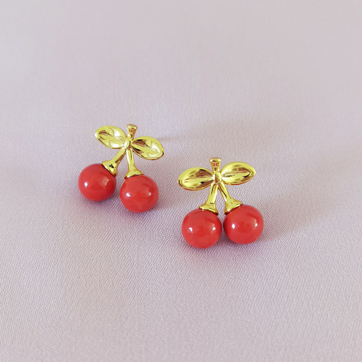 Mini Porcelain Cherry Stud Earrings
