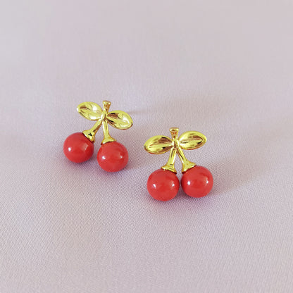 Mini Porcelain Cherry Stud Earrings
