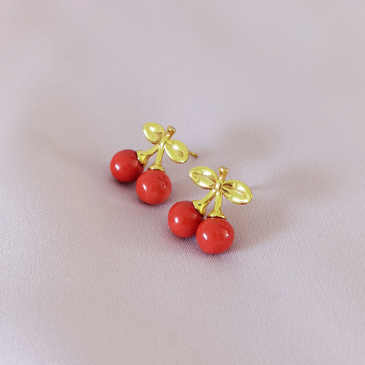 Mini Porcelain Cherry Stud Earrings
