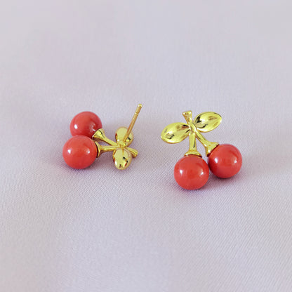 Mini Porcelain Cherry Stud Earrings