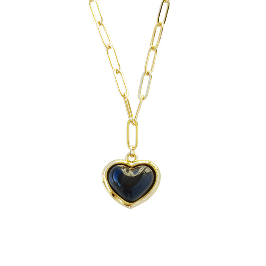 Porcelain Black Heart Pendant Necklace