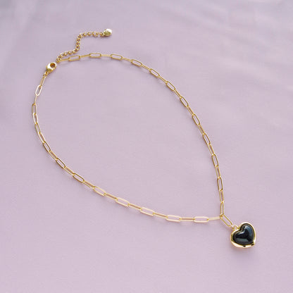 Porcelain Black Heart Pendant Necklace