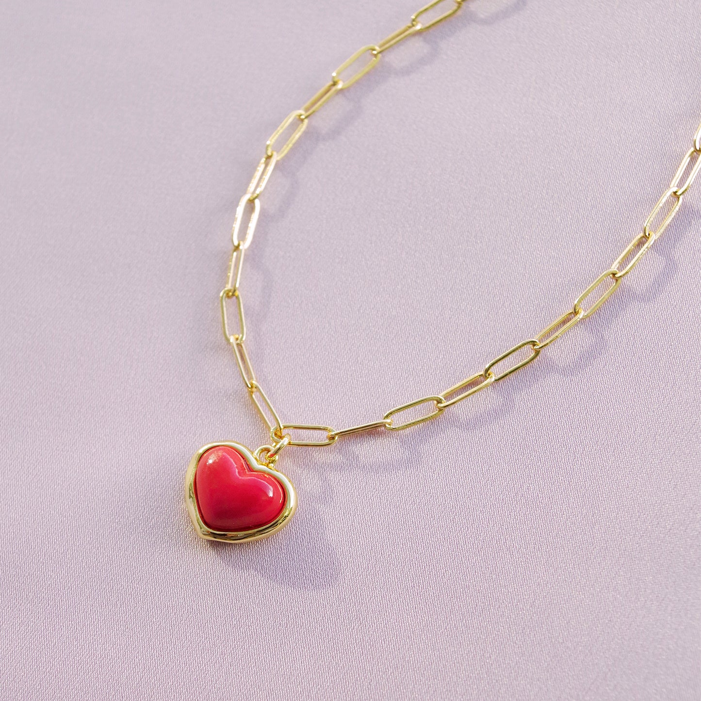 Porcelain Red Heart Pendant Necklace