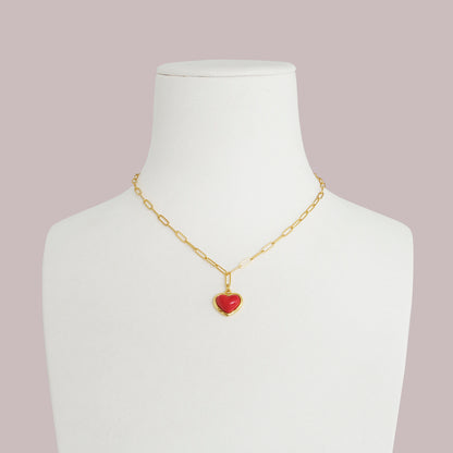 Porcelain Red Heart Pendant Necklace