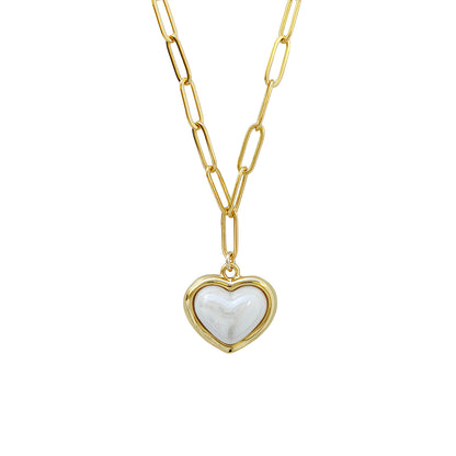 Porcelain Pearly White Heart Pendant Necklace