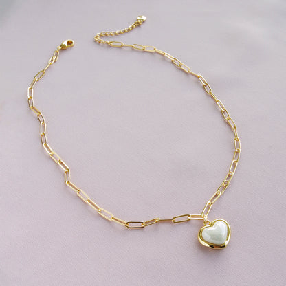 Porcelain Pearly White Heart Pendant Necklace