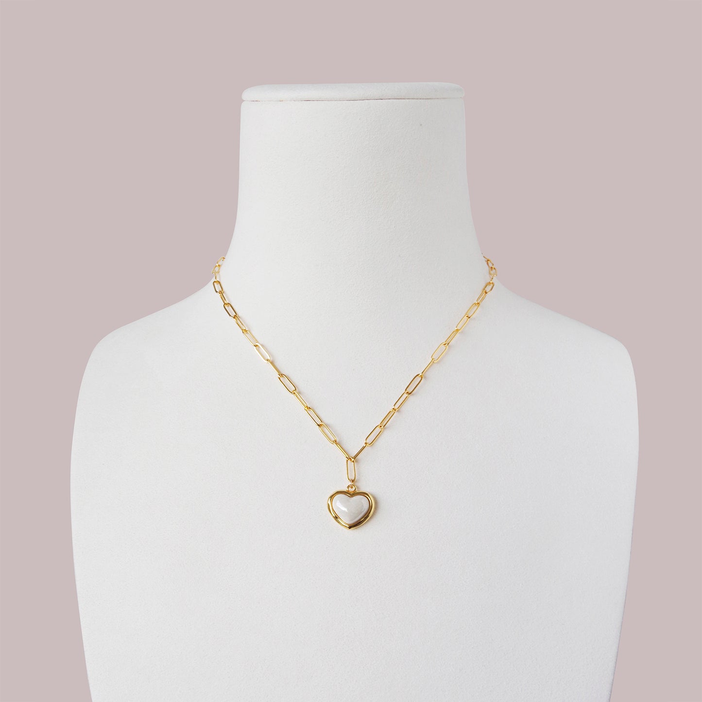 Porcelain Pearly White Heart Pendant Necklace
