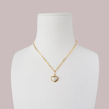 Porcelain Pearly White Heart Pendant Necklace