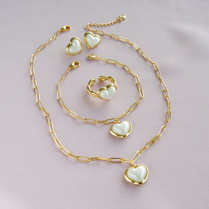 Porcelain Pearly White Heart Pendant Necklace