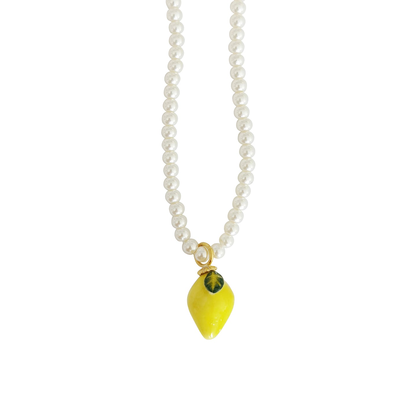 Mini Porcelain Lemon Swarovski Pearl Necklace