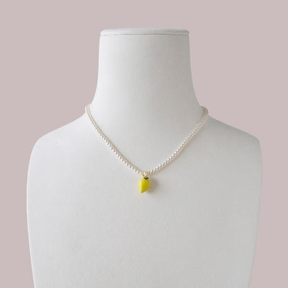 Mini Porcelain Lemon Swarovski Pearl Necklace