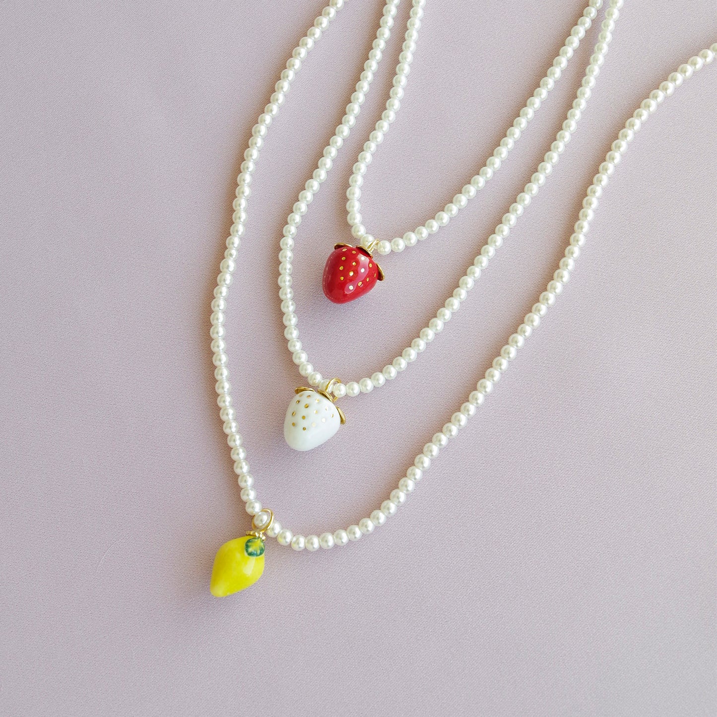 Mini Porcelain Lemon Swarovski Pearl Necklace