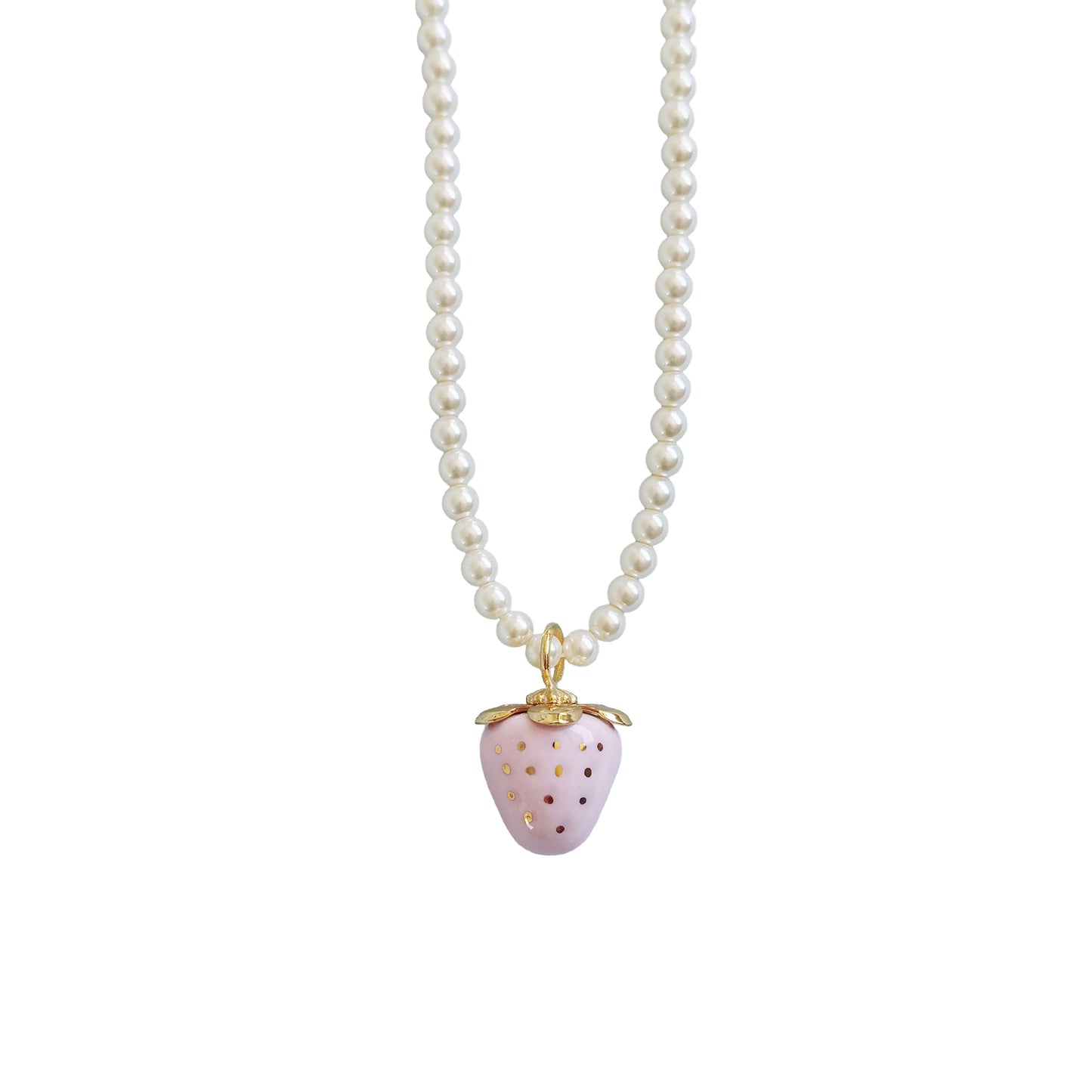 Mini Pink Porcelain Strawberry Pearl Necklace