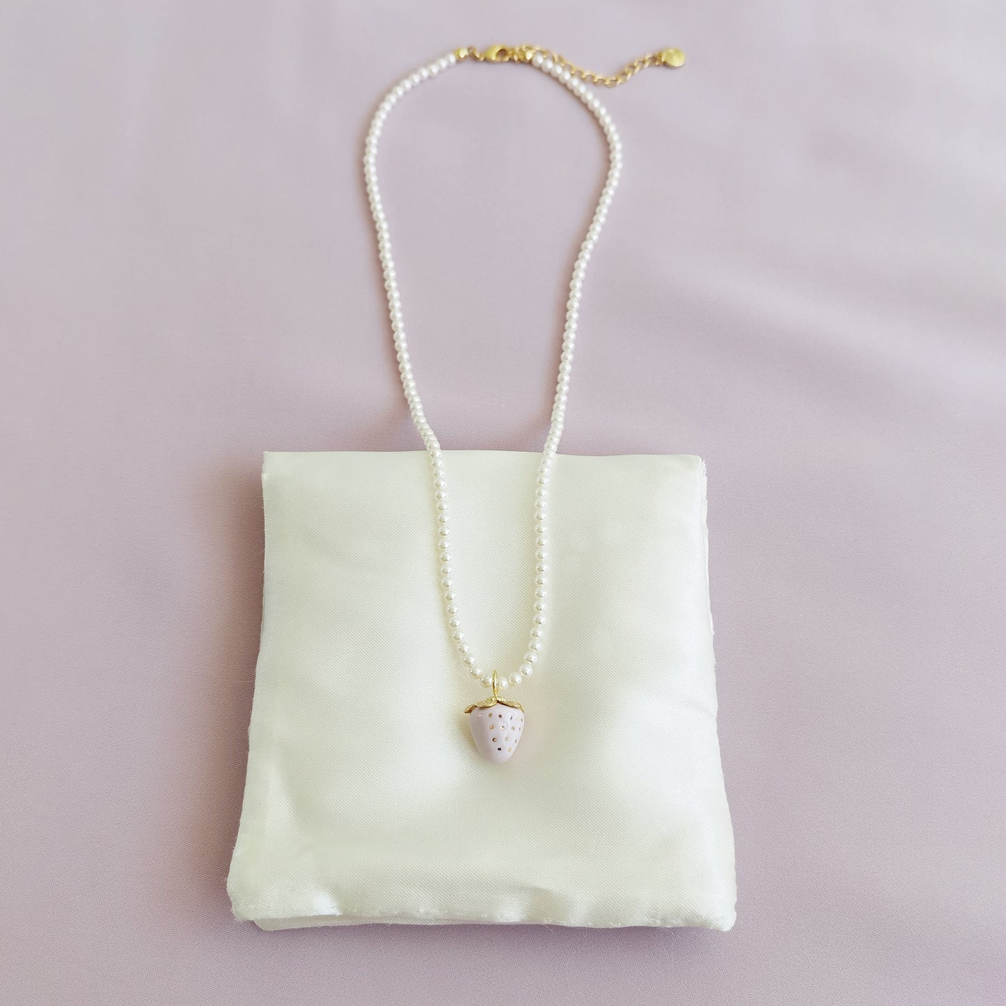 Mini Pink Porcelain Strawberry Pearl Necklace