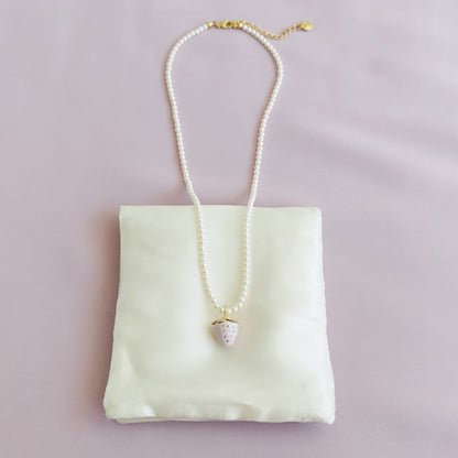 Mini Pink Porcelain Strawberry Pearl Necklace