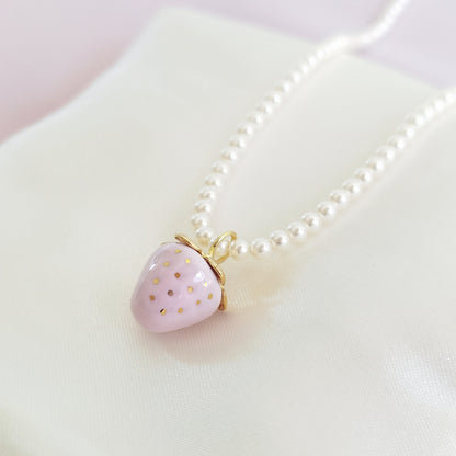Mini Pink Porcelain Strawberry Pearl Necklace