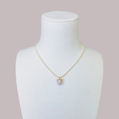 Mini Pink Porcelain Strawberry Pearl Necklace