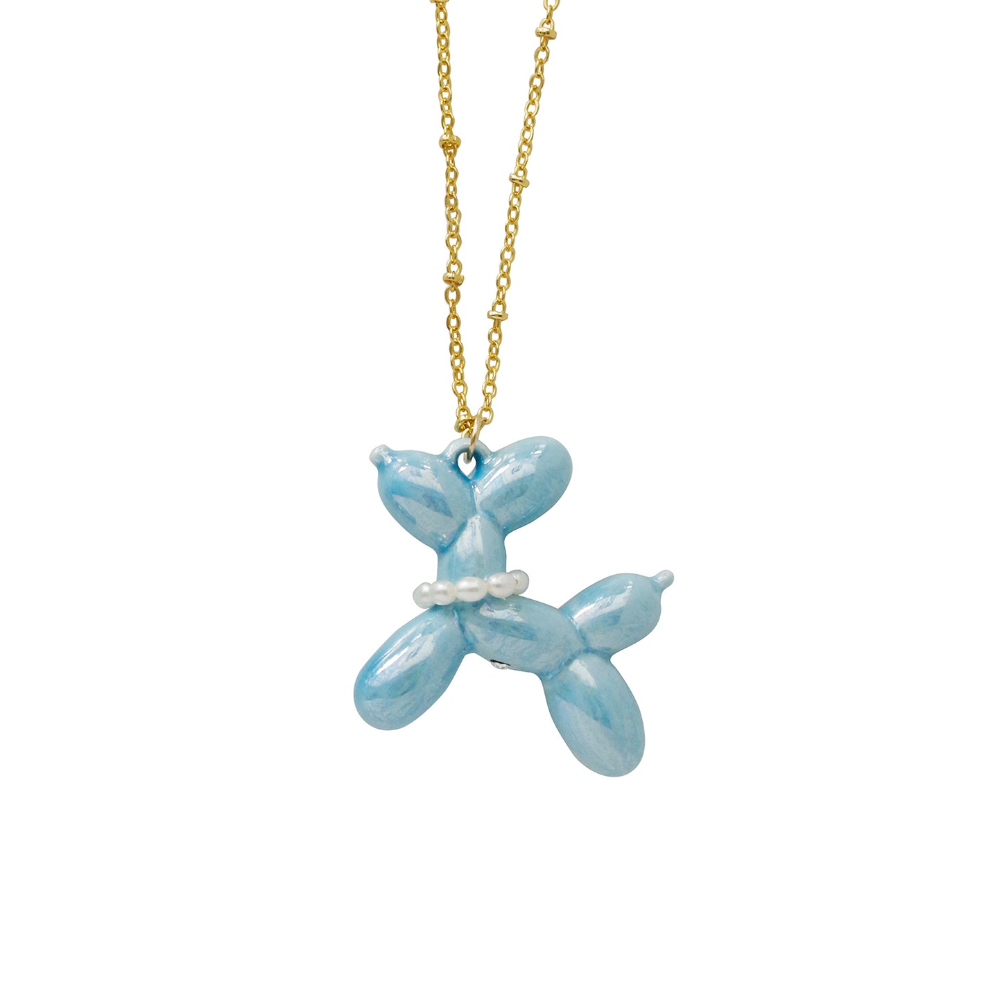 Baby Blue Porcelain Balloon Doggie Necklace