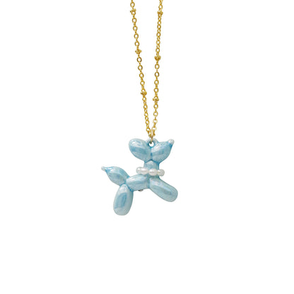 Baby Blue Porcelain Balloon Doggie Necklace
