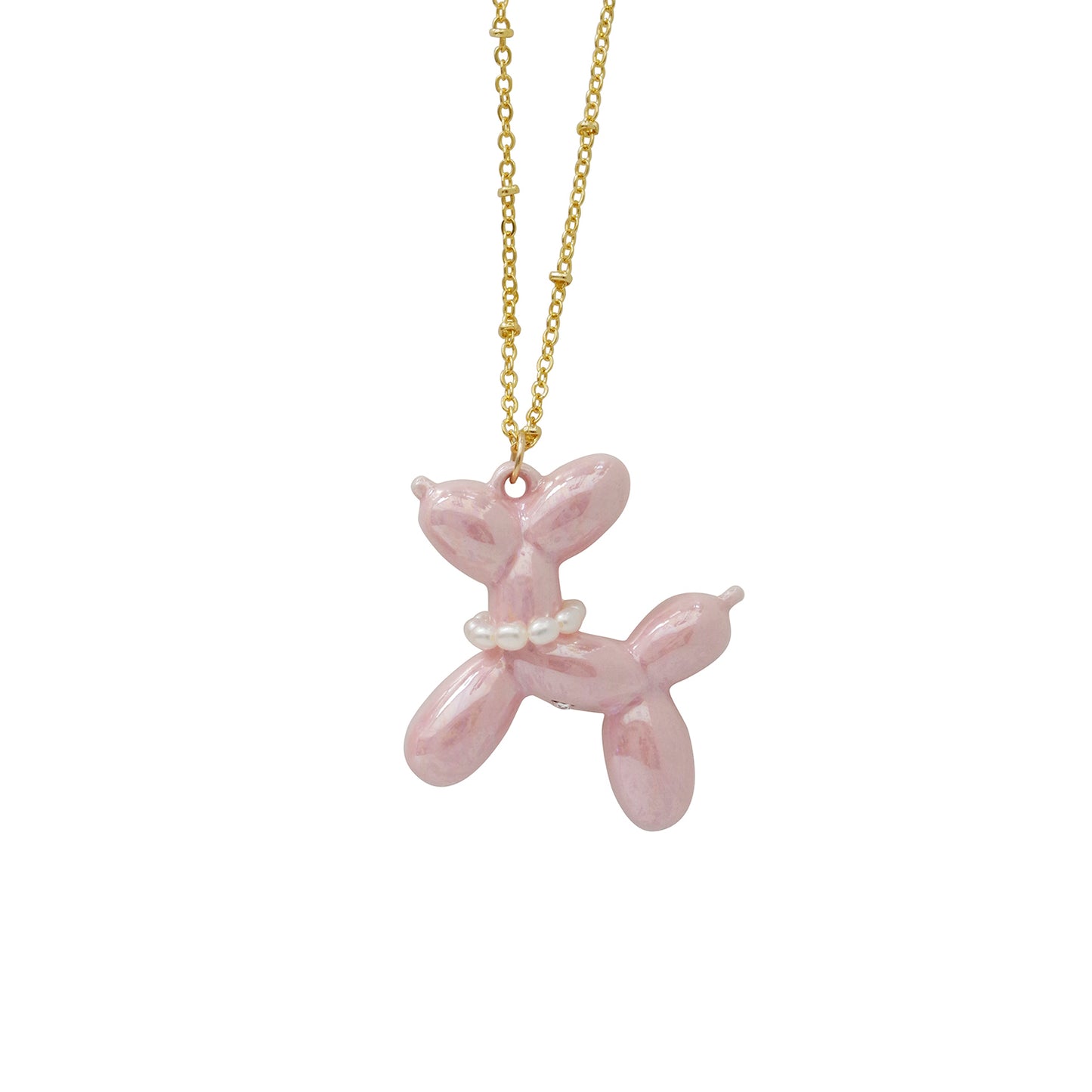 Pink Porcelain Balloon Doggie Necklace